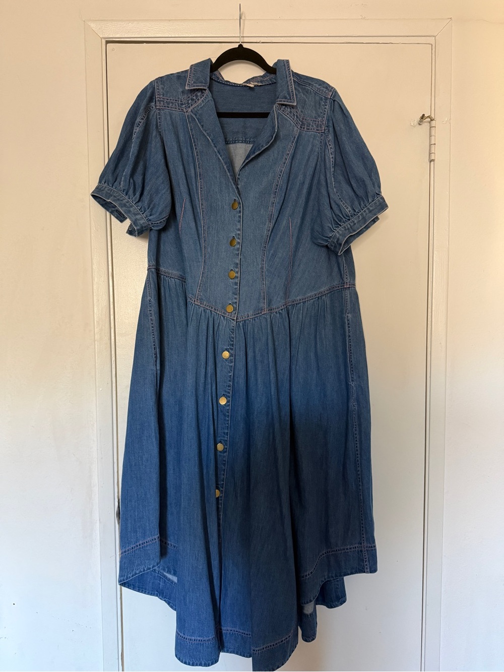Pilcro Blue Denim Button-Front Midi Dress